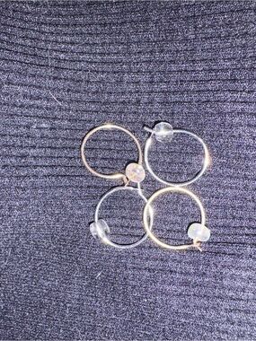 Gold and Silver Hoop Earrings with Clear Bead Accent - Women Jewelry